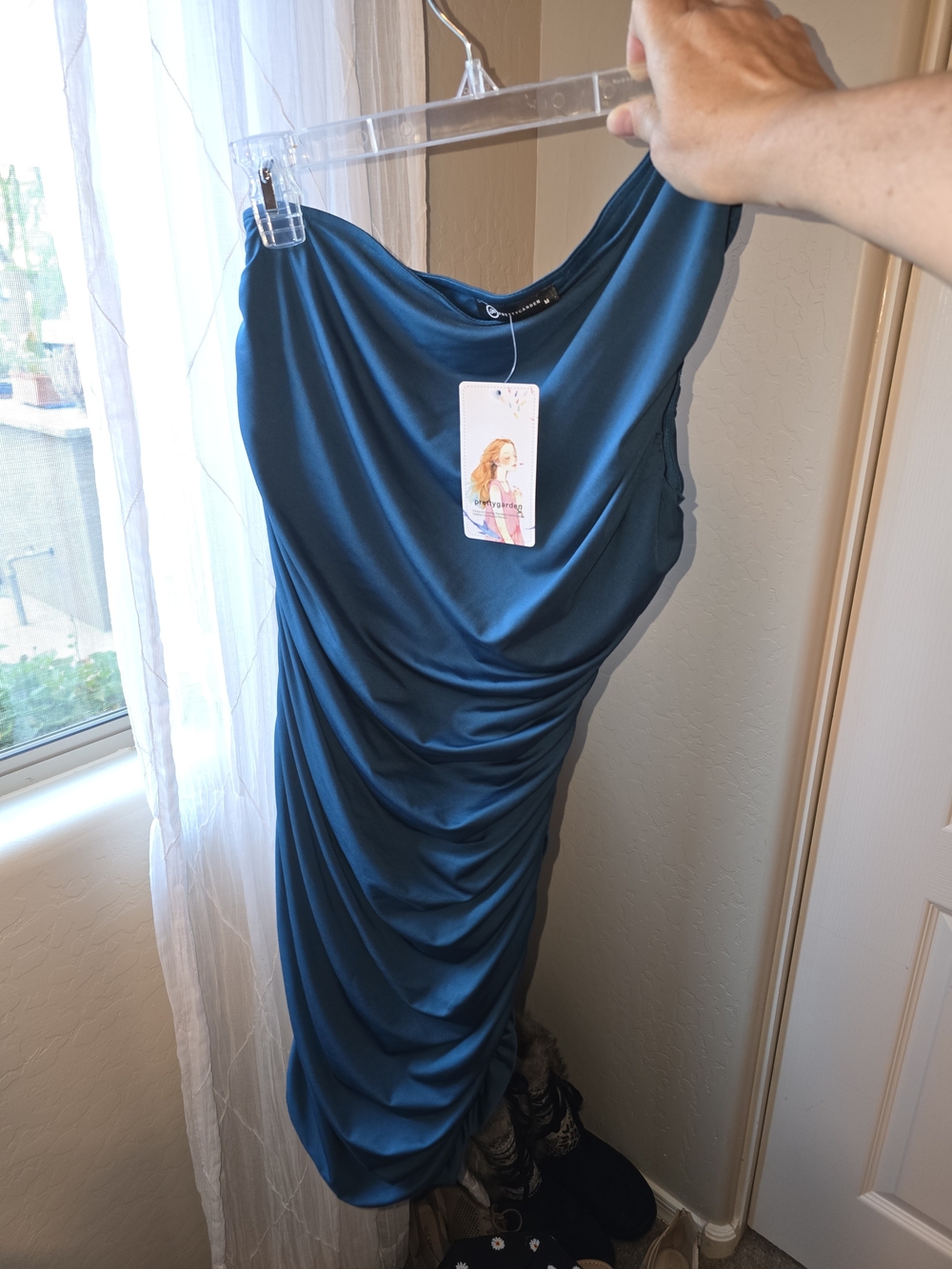 NWT - Pretty Garden -Draped One-Strap Midi Dress in Teal